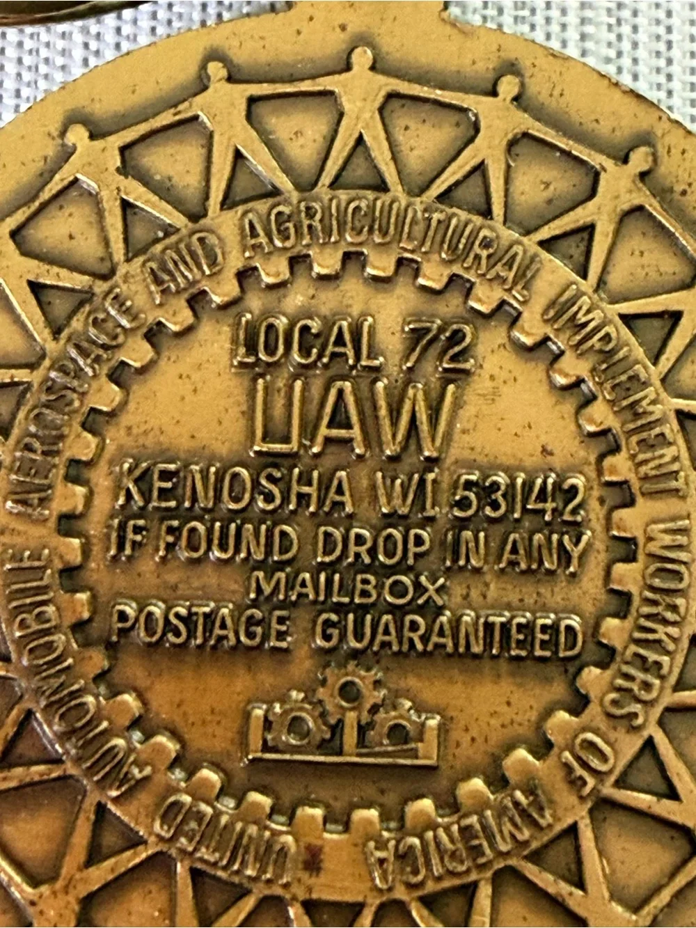 UAW Local 72 Trade Union Keychain Kenosha WI 50th Anniversary 1935-1985